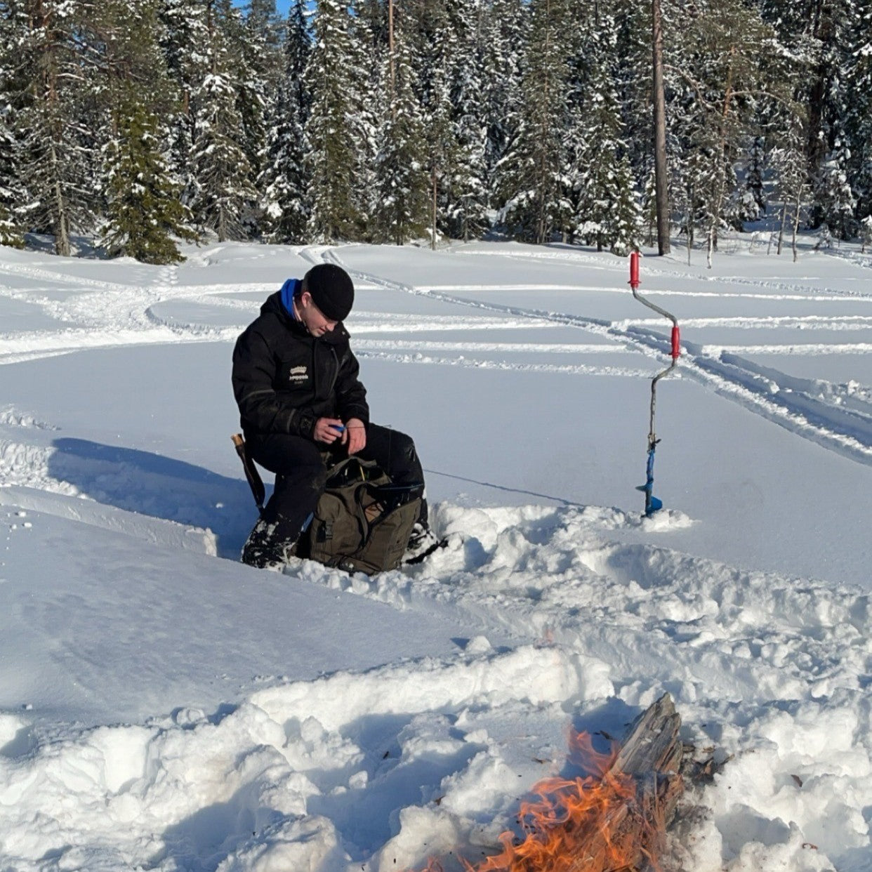 Private Ice Fishing Experience With Snowmobile Sleigh ride