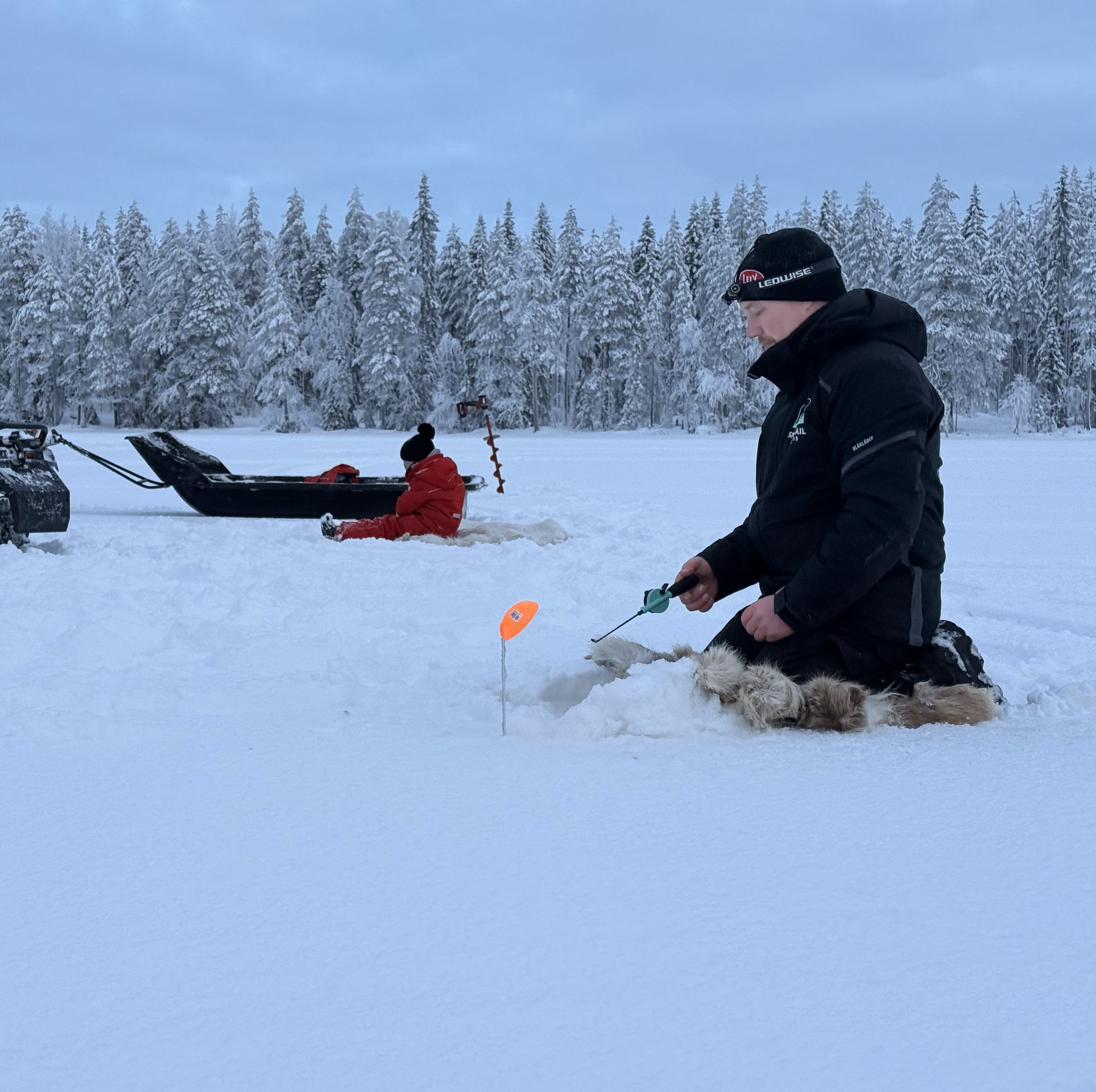 Private Ice Fishing Experience With Snowmobile Sleigh ride