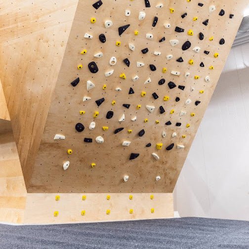 Indoor climbing wall with various holds and routes for Guided Climbing Experience by Lapin Väki.