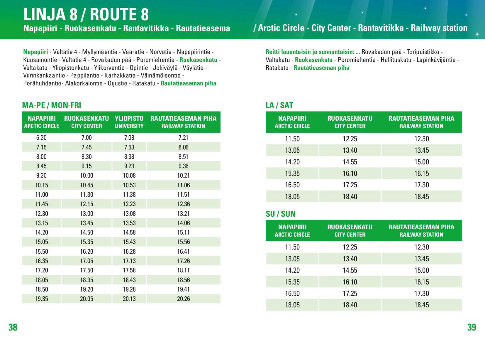 Linkkari bus timetable for Route 8 in Rovaniemi public transport system, Rovaniemi City, Public transport Rovaniemi.